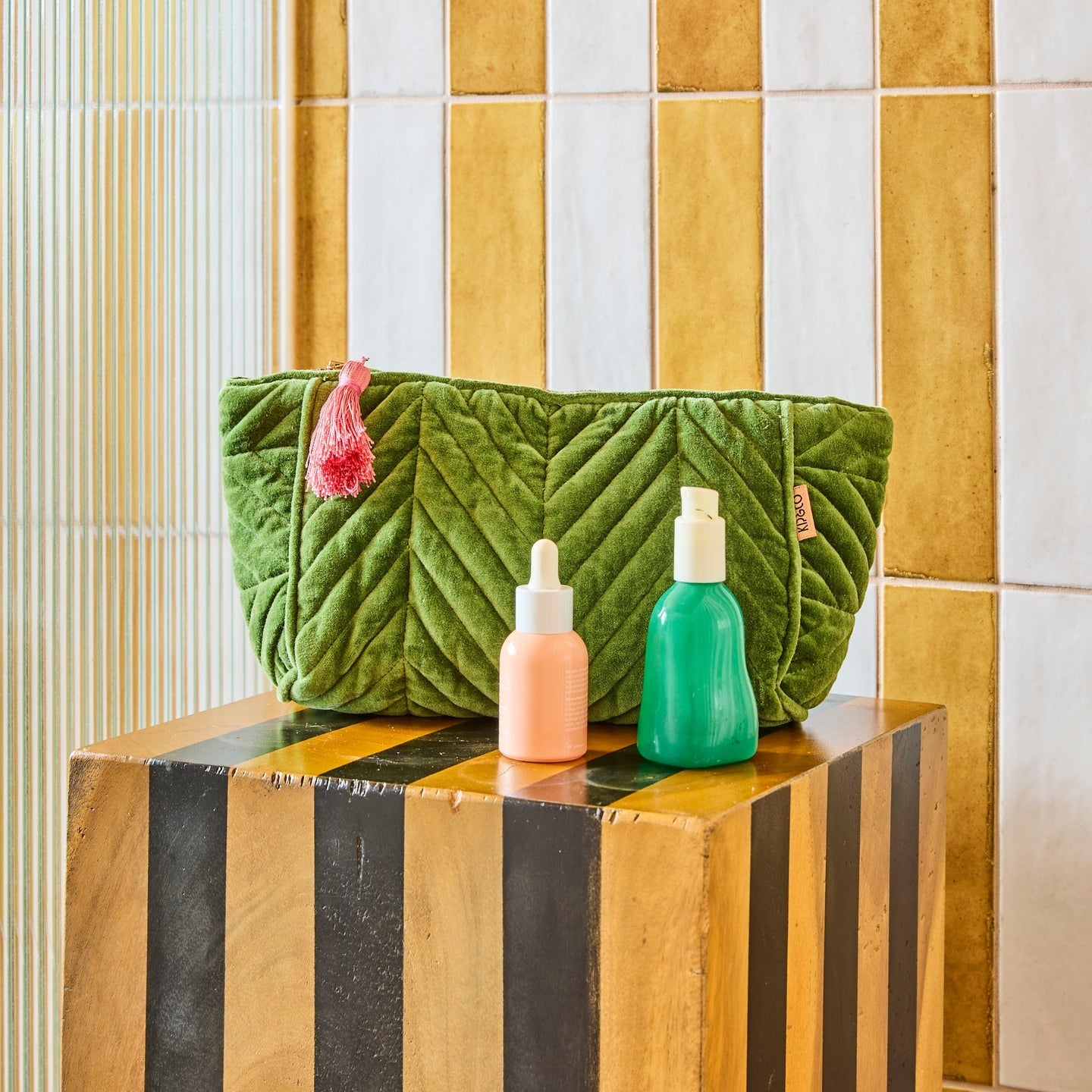Moss Velvet Toiletry Bag