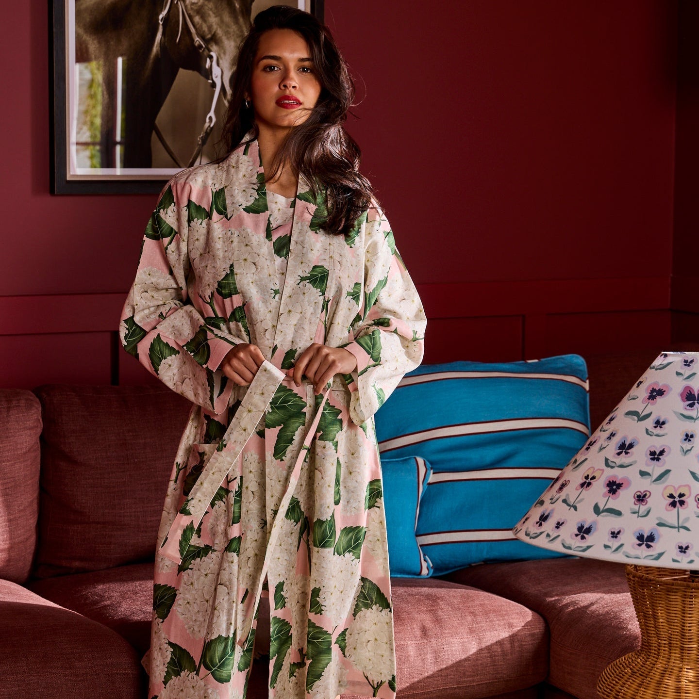 Hydrangea Pink Linen Robe