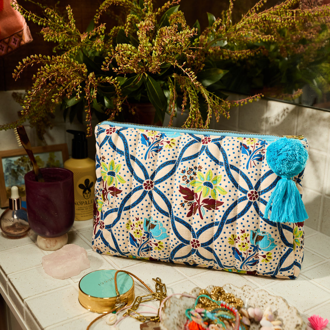 Ecru Norali Quilted Cosmetic Bag