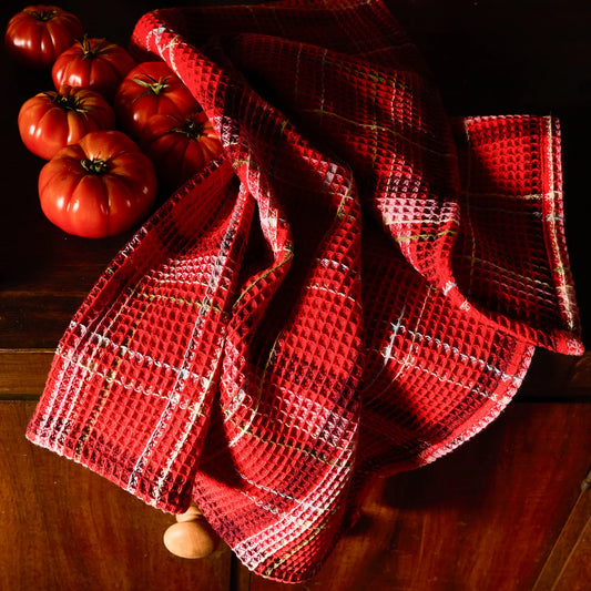 Frances Poppy Waffle Tea Towel