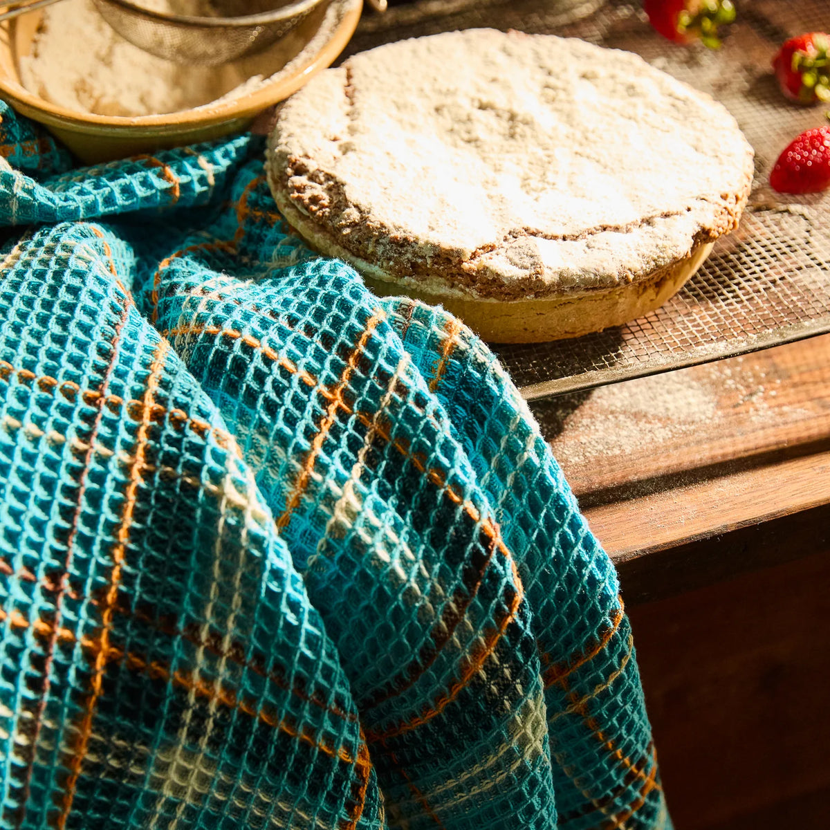 Frances Turquoise Waffle Tea Towel