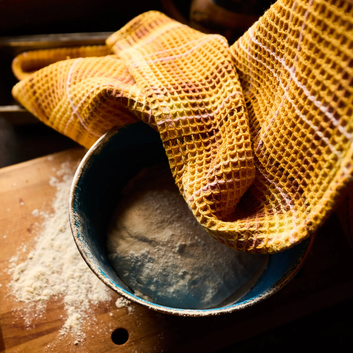 Frances Ochre Waffle Tea Towel