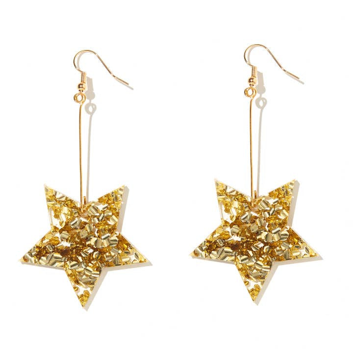 Gold Glitter Star Earrings