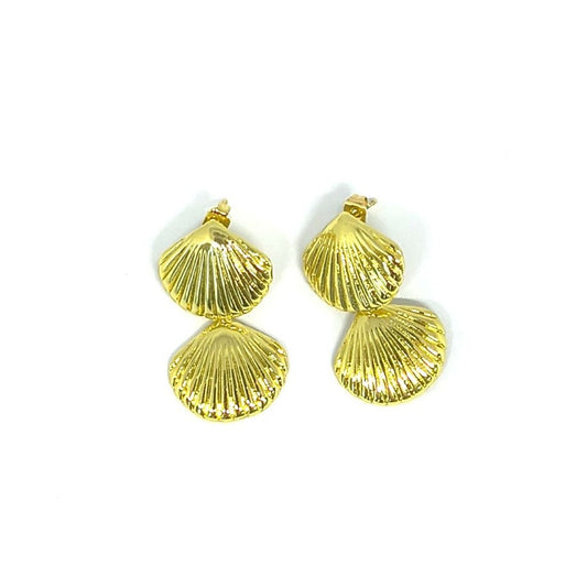 Double Shell Gold Drop Earrings