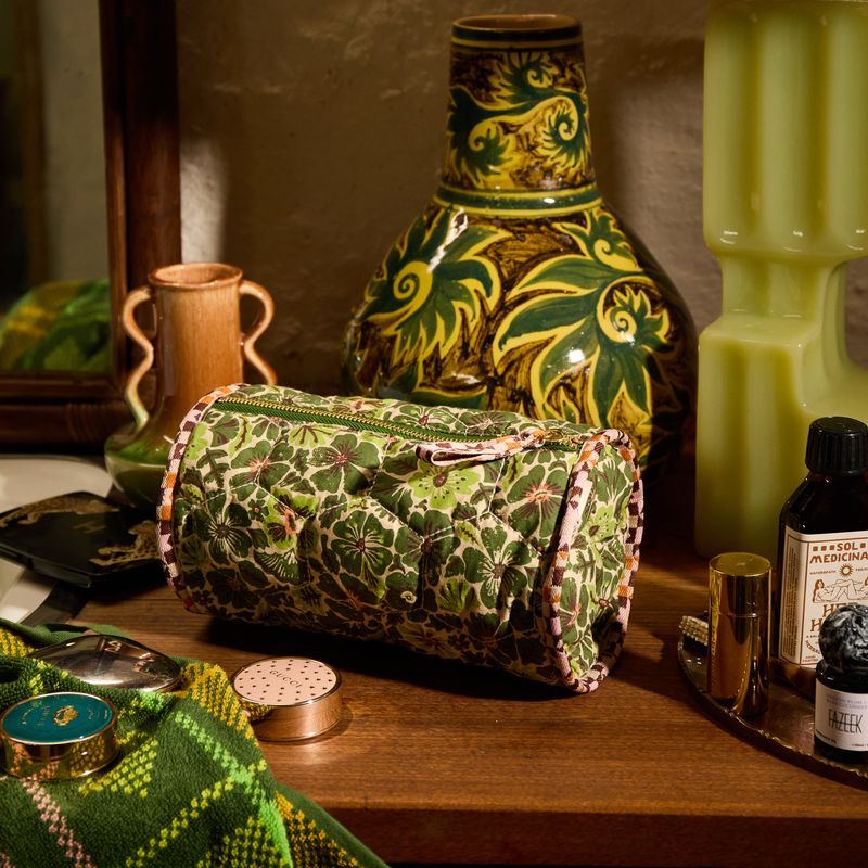 Cactus Green Magnolia Makeup Bag