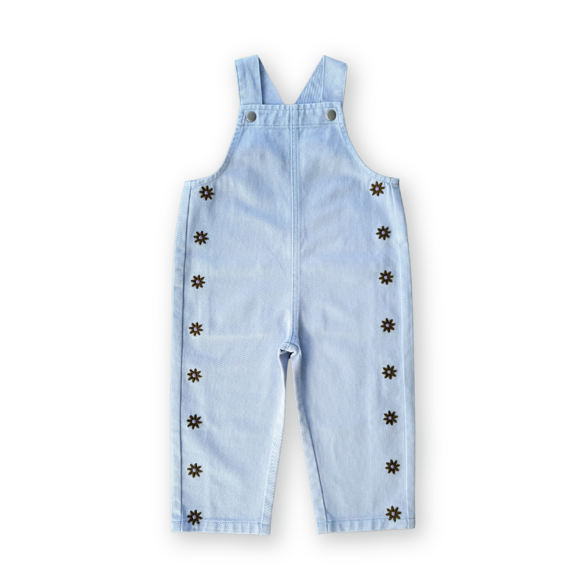 Organic Embroidery Posy Ice Blue Kids Overalls
