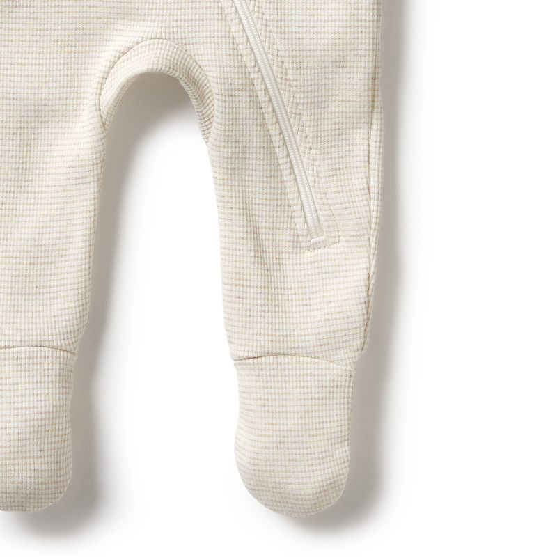 Oatmeal Organic Stripe Rib Zipsuit with Feet