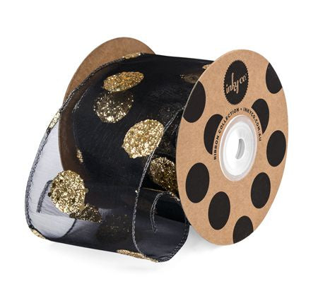 Organza Black Gold Glitter Dot 10m