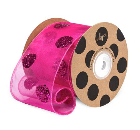 Organza Glitter Dot Hot Pink 10m