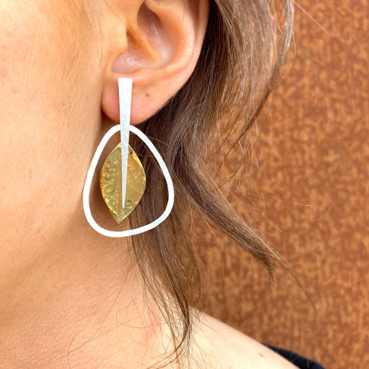 Stylised Leaf Brass Earrings