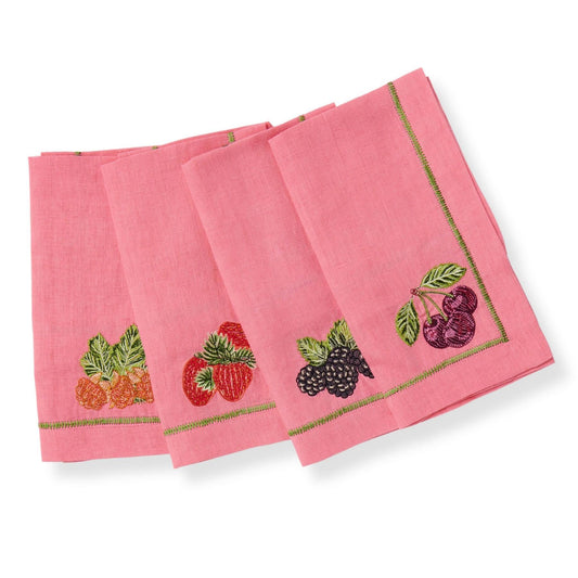 Berry Bliss Embroidered Linen Napkin Set of 4