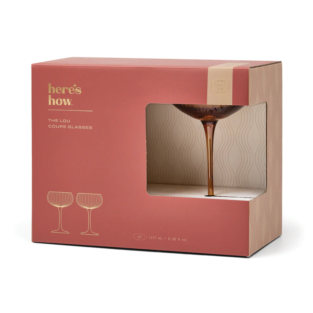 Lou Coupe Glass Amber Set of 2