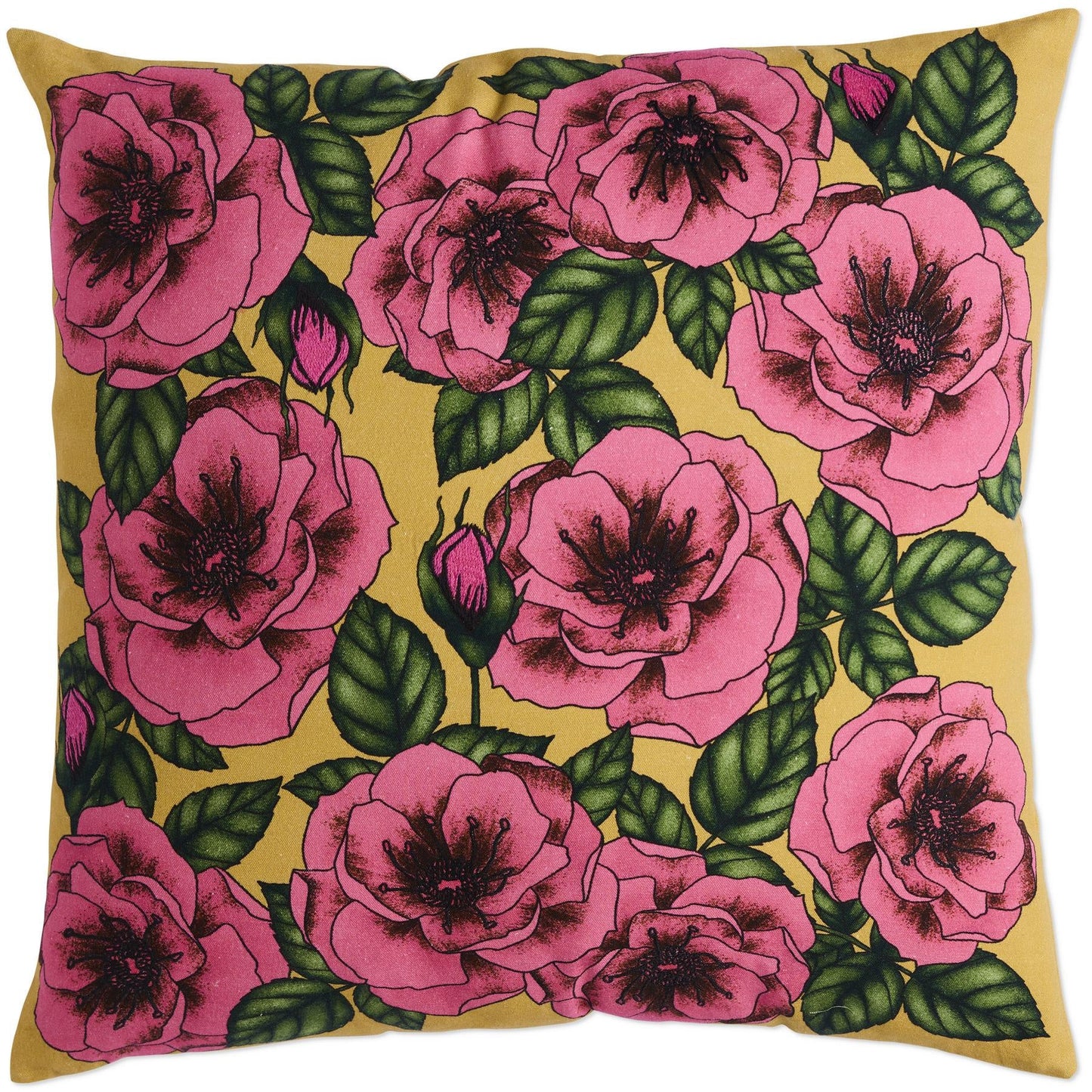 Golden Peony Embroidered Cushion