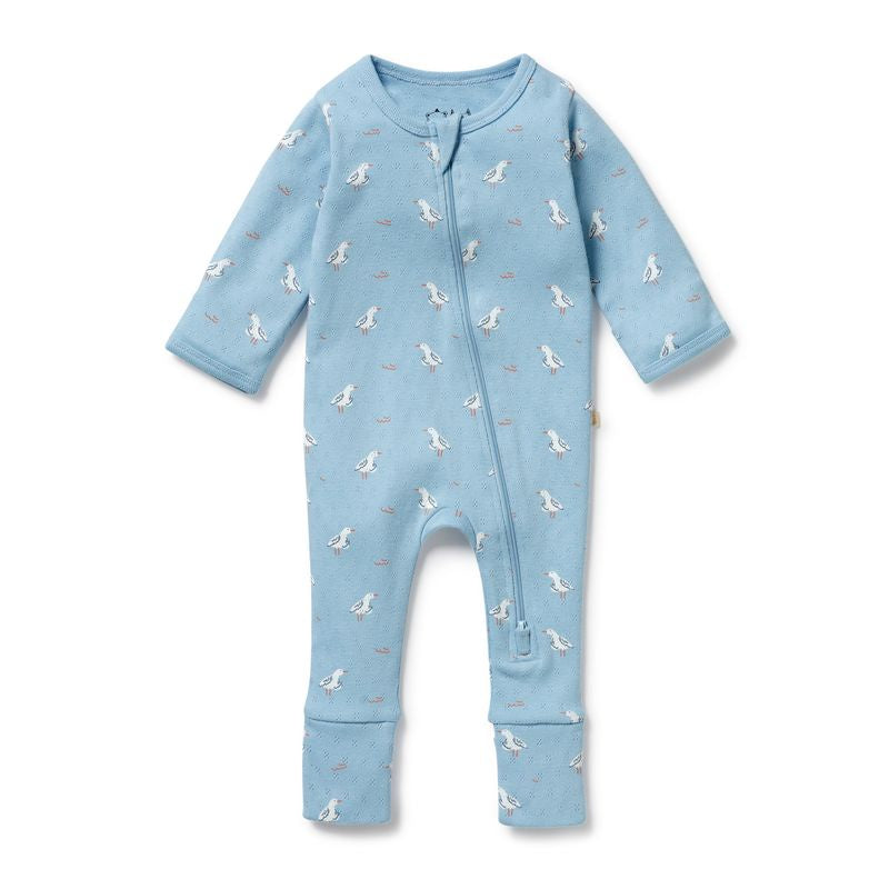 Sunny Seagulls Organic Pointelle Zipsuit