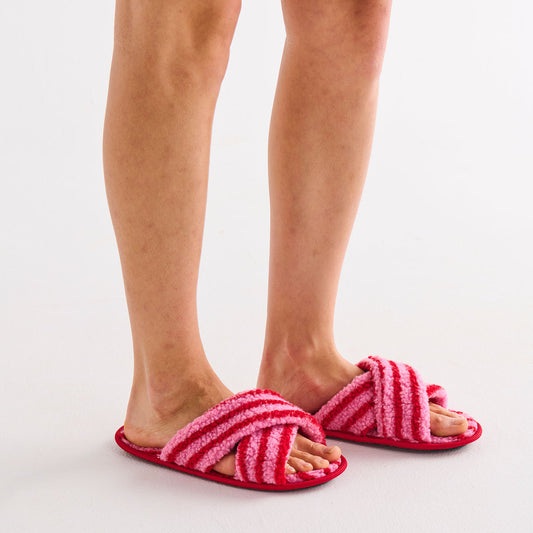 Candy Stripe Sherpa Adult Slippers
