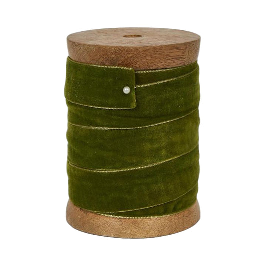 Green Velvet Gold Edge Ribbon Roll 10m