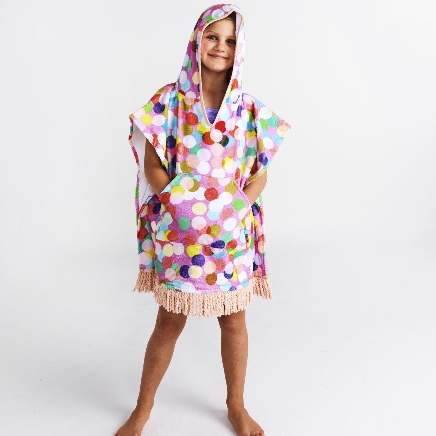 Confetti Pink Printed Kids Terry Poncho