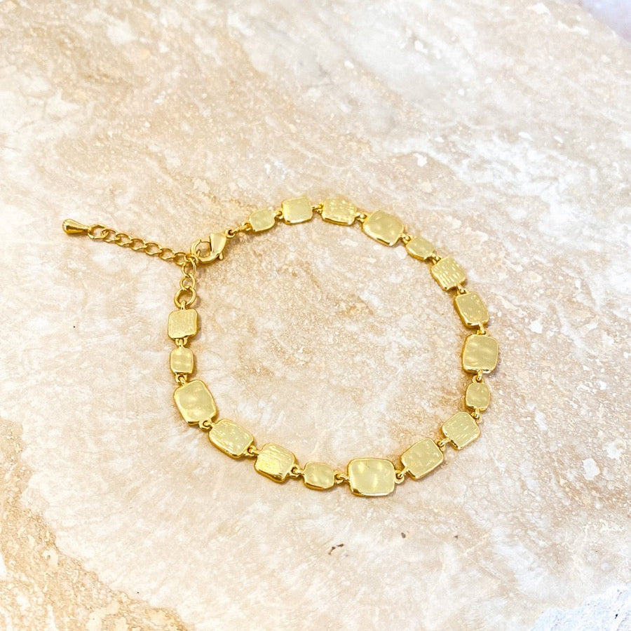 Hammered Plate 18K Gold Plated Bracelet