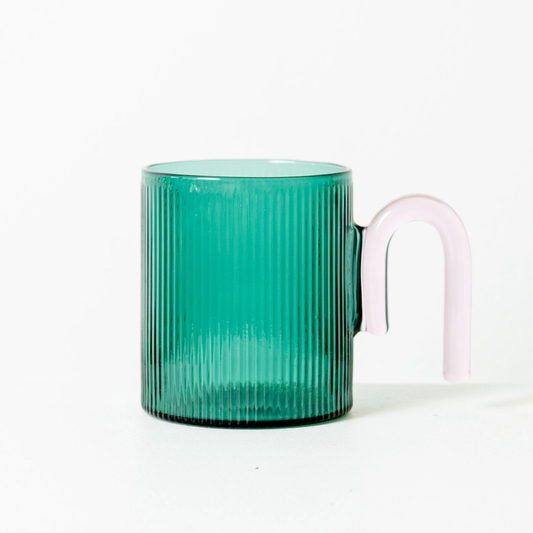 Archer Ribbed Glass Cup Forrest/Blush