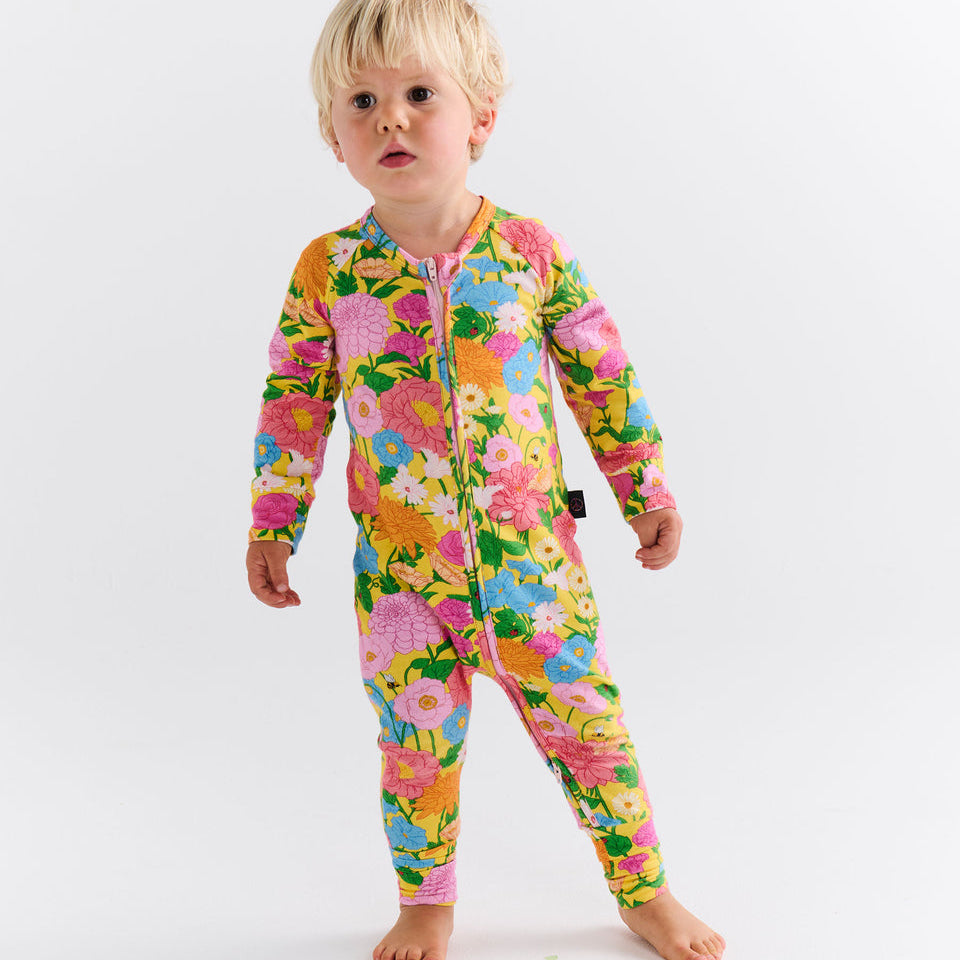 Follow The Sun Yellow Organic Long Sleeve Zip Romper