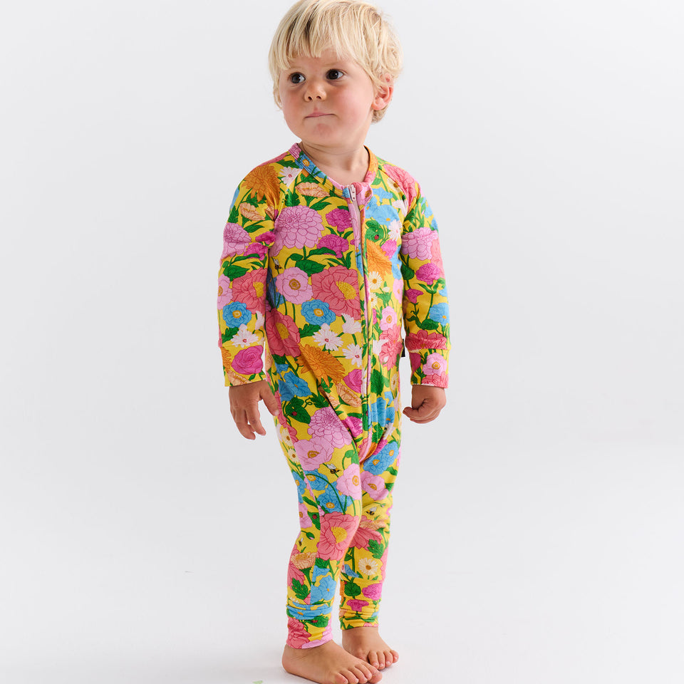 Follow The Sun Yellow Organic Long Sleeve Zip Romper
