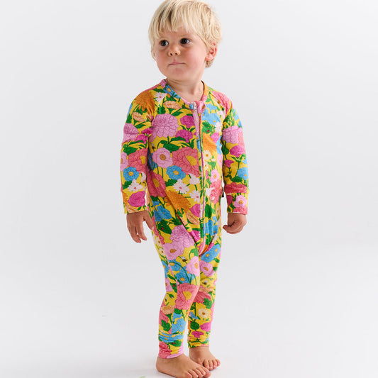 Follow The Sun Yellow Organic Long Sleeve Zip Romper