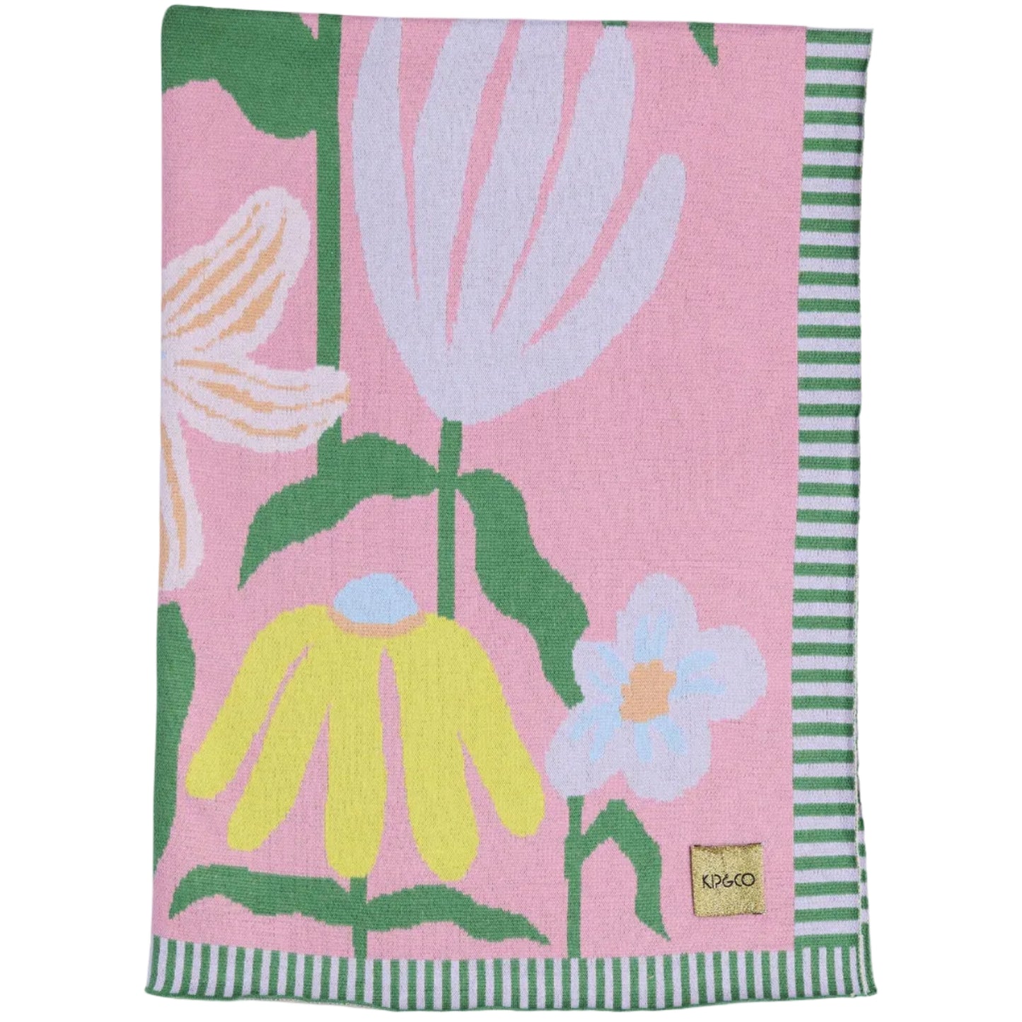 Popping Flowers Green Cotton Knitted Blanket