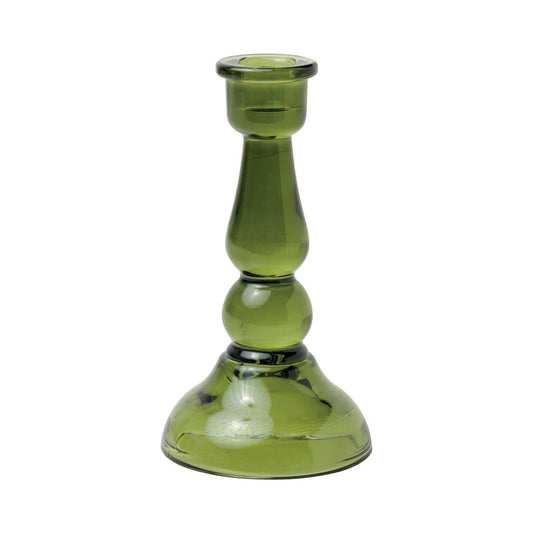 Tall Green Glass Candle Holder