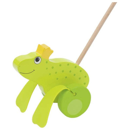 Frog King Push Along Wooden Toy