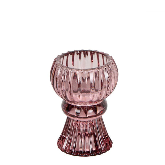 Glass Tealight & Candle Holder Pink