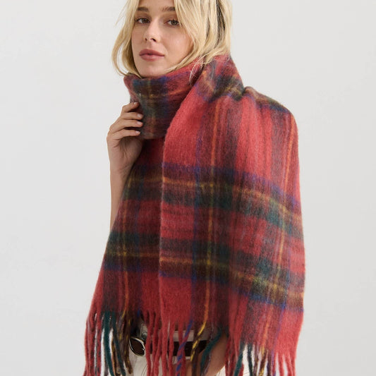 Vivian Check Wool Blend Fluffy Scarf