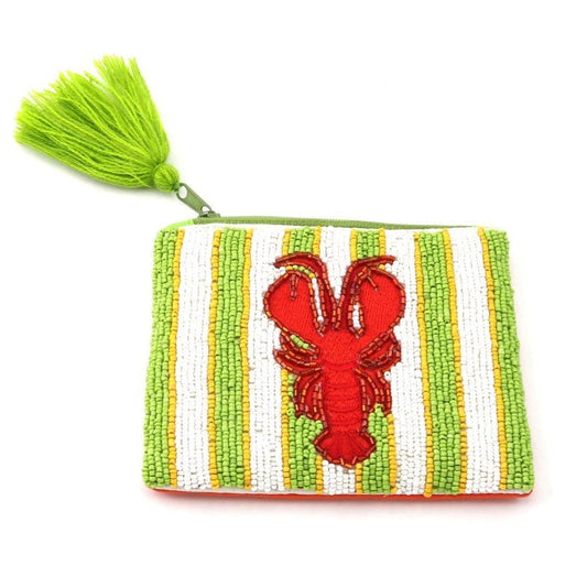 Lobster Beaded Stripe Coin Purse