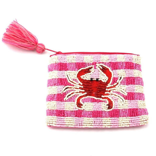 Crab Beaded Candy Checks Purse