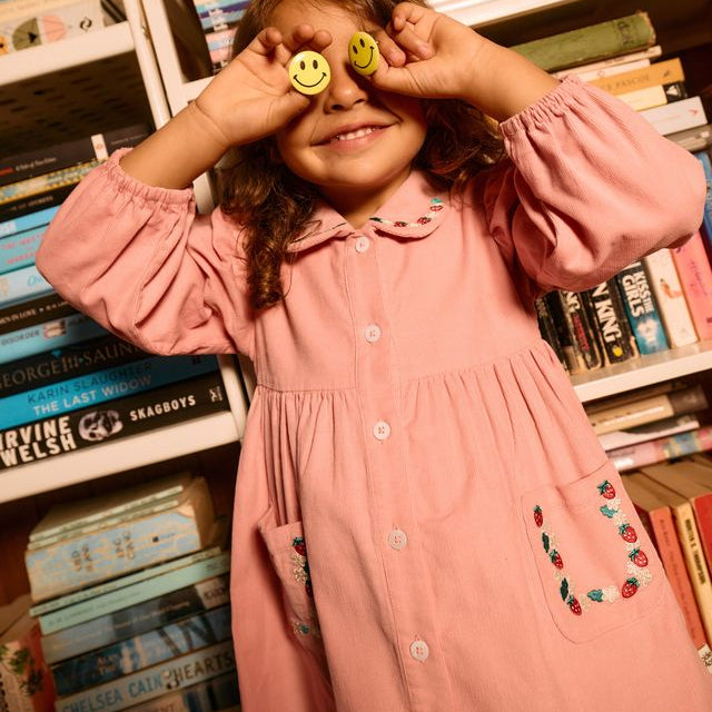 Wild Strawberry Corduroy Collar Kids Dress