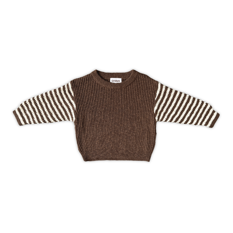 Organic Stripe Sleeve Espresso Knit Baby Pull Over
