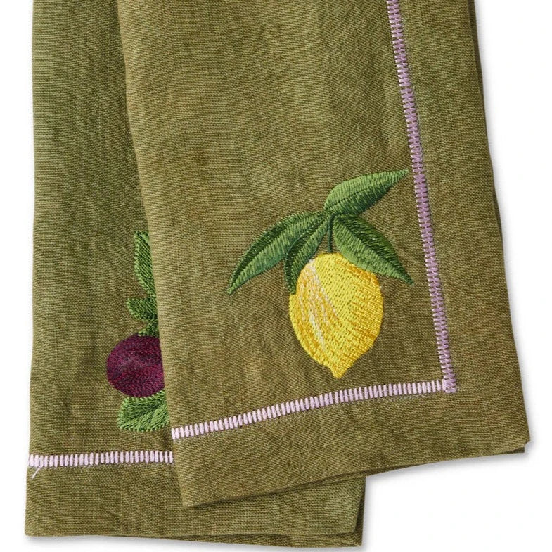 Autumn Fruits Embroidered Linen Napkin Set of 4