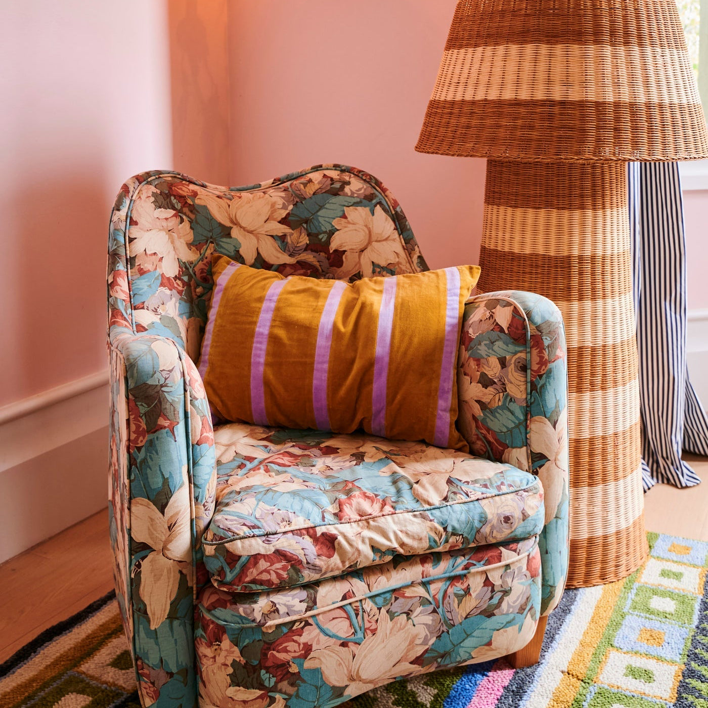 Pecan Pie Stripe Velvet Rectangle Cushion