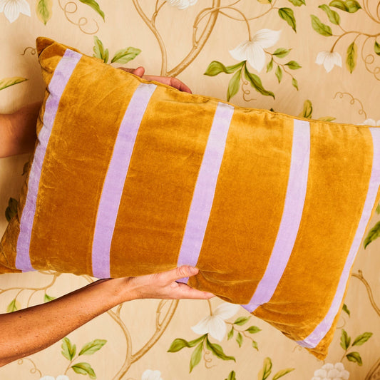 Pecan Pie Stripe Velvet Rectangle Cushion