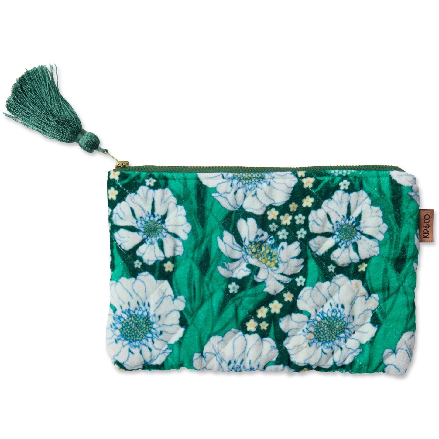 Tumbling Flowers Green Velvet Cosmetics Purse