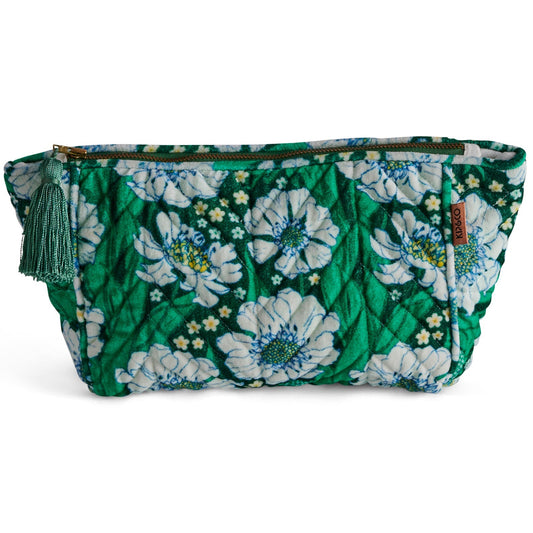 Tumbling Flowers Green Velvet Toiletry Bag