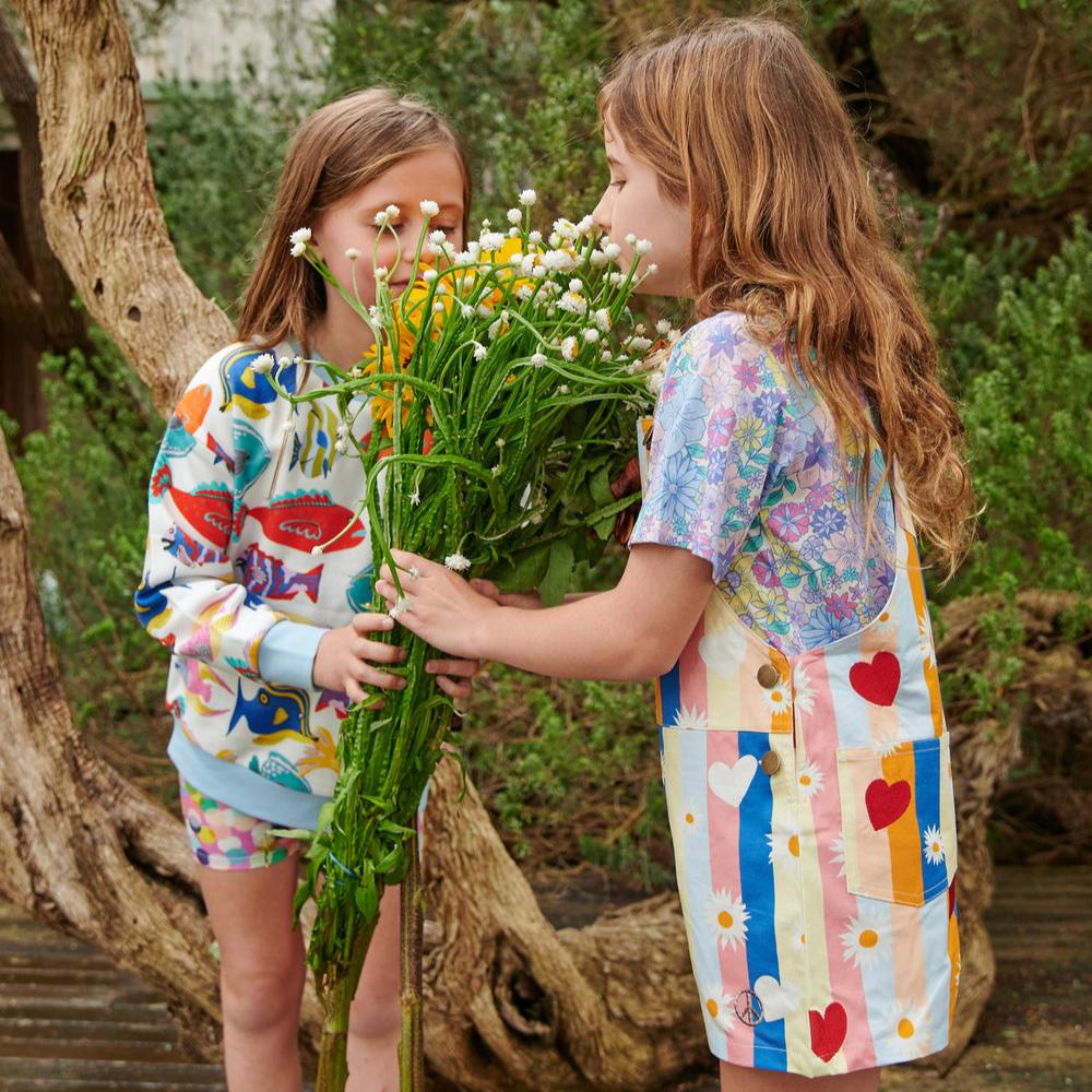 Flower Child Cotton Drill Short Kids Overalls