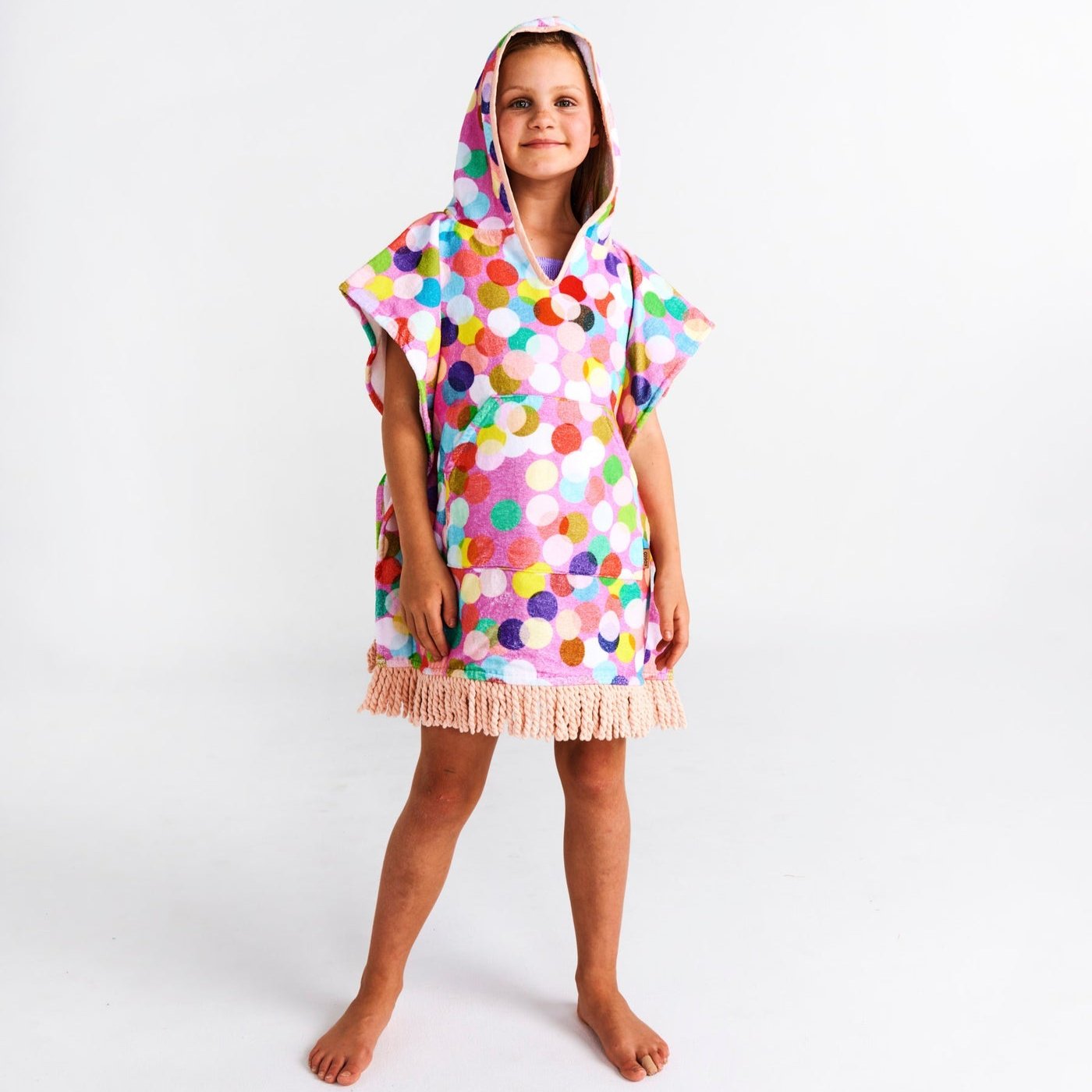 Confetti Pink Printed Kids Terry Poncho