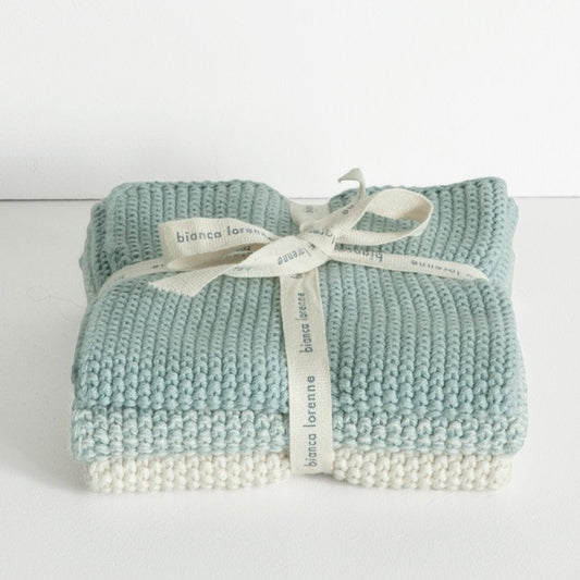 Knitted Cotton Washcloths Duck Egg Set of 3