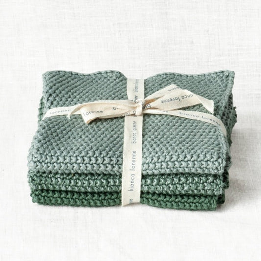 Knitted Cotton Washcloths Sage Set of 3