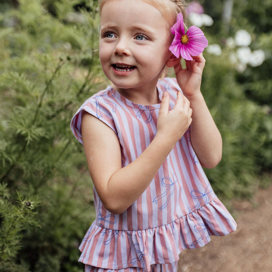 Blue Bows Boxy Frill Kids Singlet