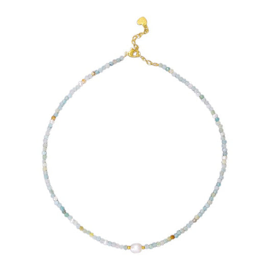 Aqua Cut Stone and Freshwater Pearl Necklace