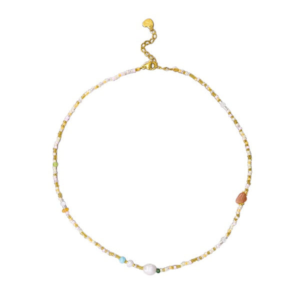 Amber Cut Stone and Freshwater Pearl Necklace