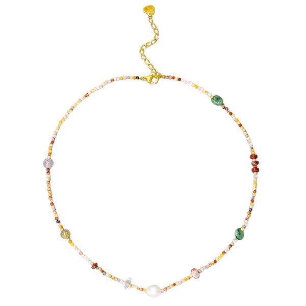 Pebble Cut Stone and Freshwater Pearl Necklace