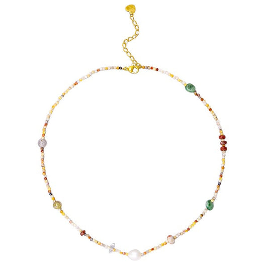 Pebble Cut Stone and Freshwater Pearl Necklace