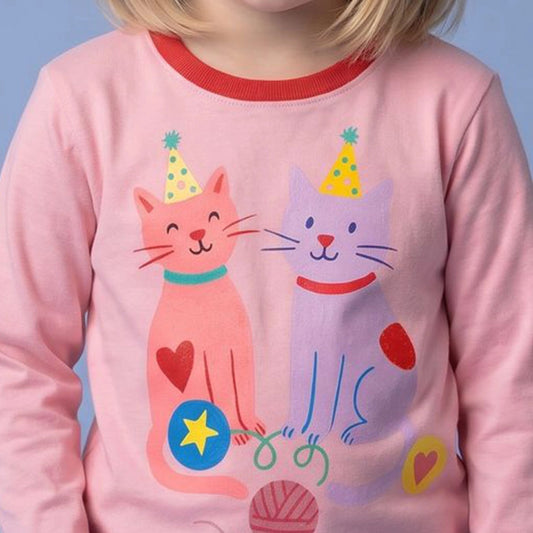 Party Cats Long Sleeve Pink Tee